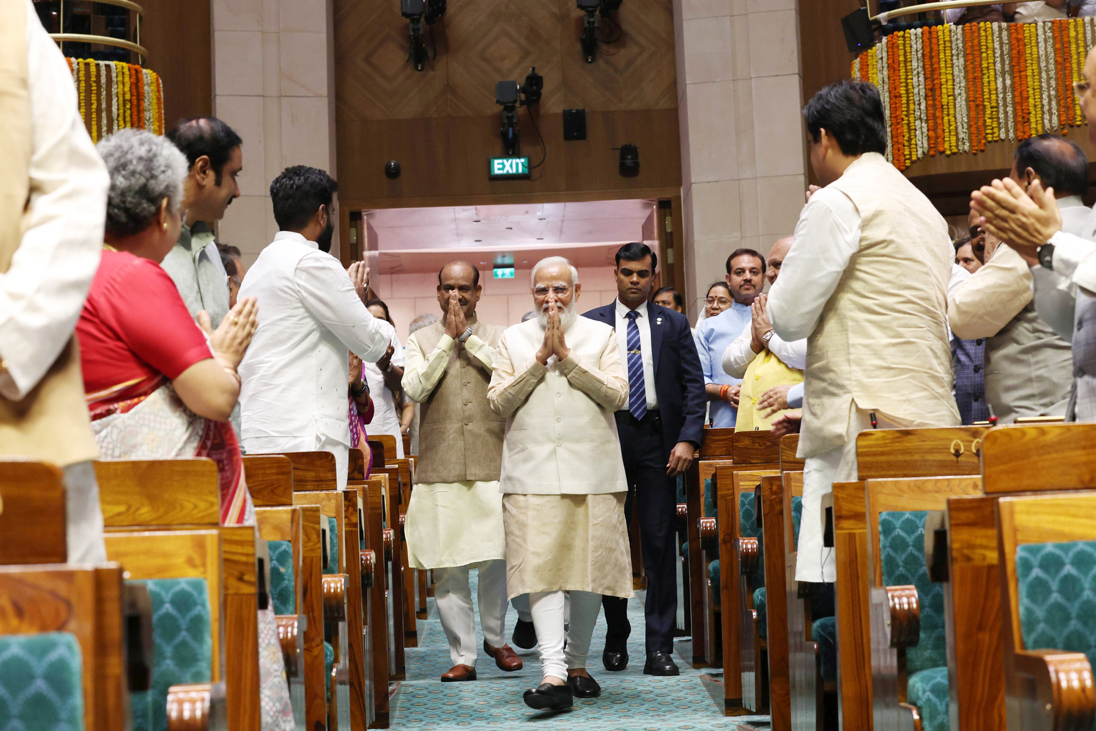 PM receives warm welcome at new Parliament House, in New Delhi on May 28, 2023.